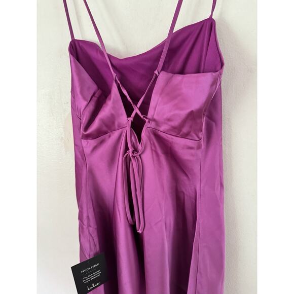 NWT Lulus Chic Allure Lace Up Mini Slip Dress Purple Satin Size Medium - Picture 6 of 7